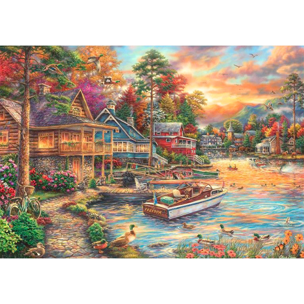 Streets By The River - Full Round Drill Diamond Painting 50*35CM