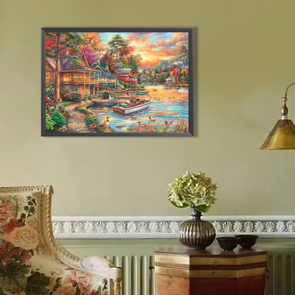 Streets By The River - Full Round Drill Diamond Painting 50*35CM