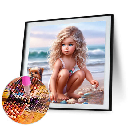 Girl And Dog - Full Round Drill Diamond Painting 40*40CM