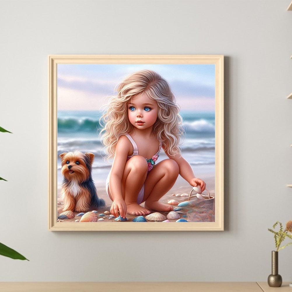 Girl And Dog - Full Round Drill Diamond Painting 40*40CM