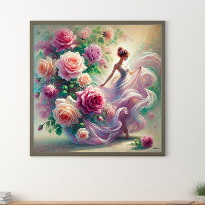Girl And Flower - Full Round Drill Diamond Painting 40*40CM