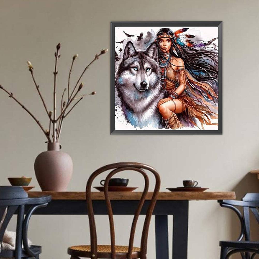 Girl And Wolf - Full Round Drill Diamond Painting 40*40CM