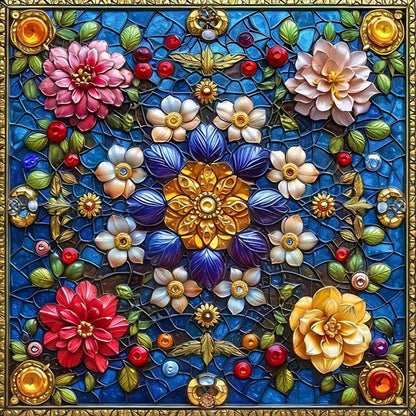 Glass Style Flowers - Full Round Drill Diamond Painting 40*40CM