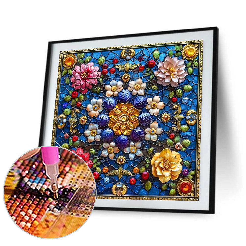 Glass Style Flowers - Full Round Drill Diamond Painting 40*40CM