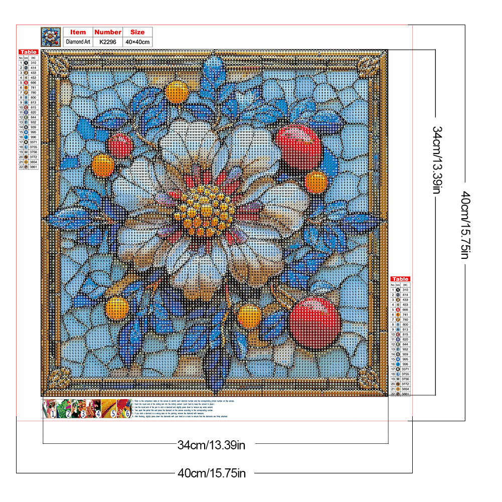 Glass Style Flowers - Full Round Drill Diamond Painting 40*40CM