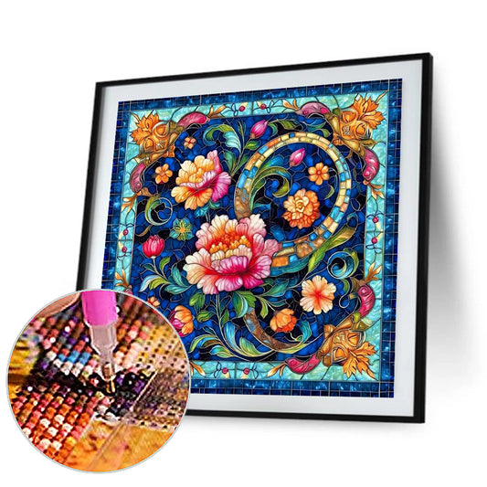 Glass Style Flowers - Full Round Drill Diamond Painting 40*40CM