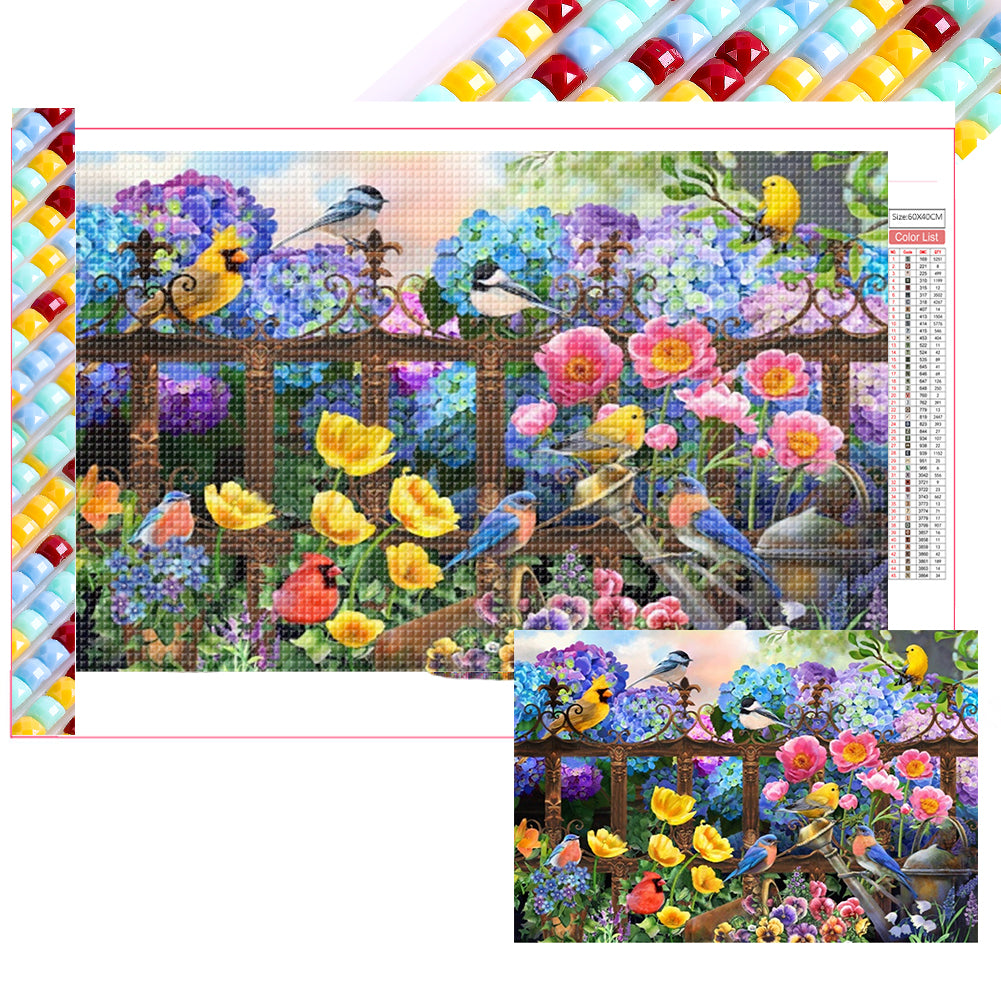 Birds On Fence - Full Square Drill Diamond Painting 60*40CM