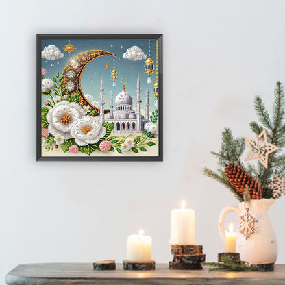 White Flower Crescent Castle - Special Shaped Drill Diamond Painting 30*30CM