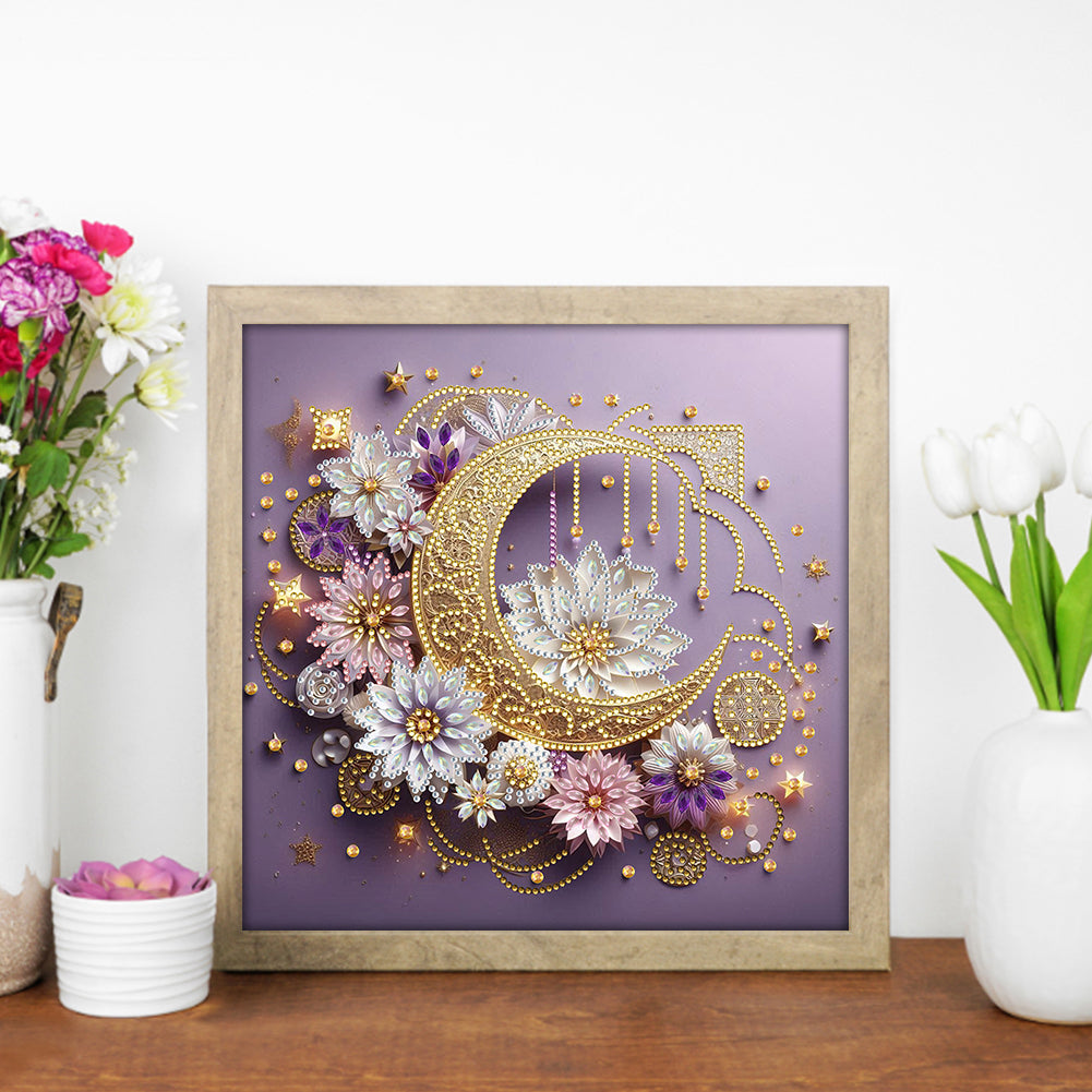 Flower Crescent - Special Shaped Drill Diamond Painting 30*30CM