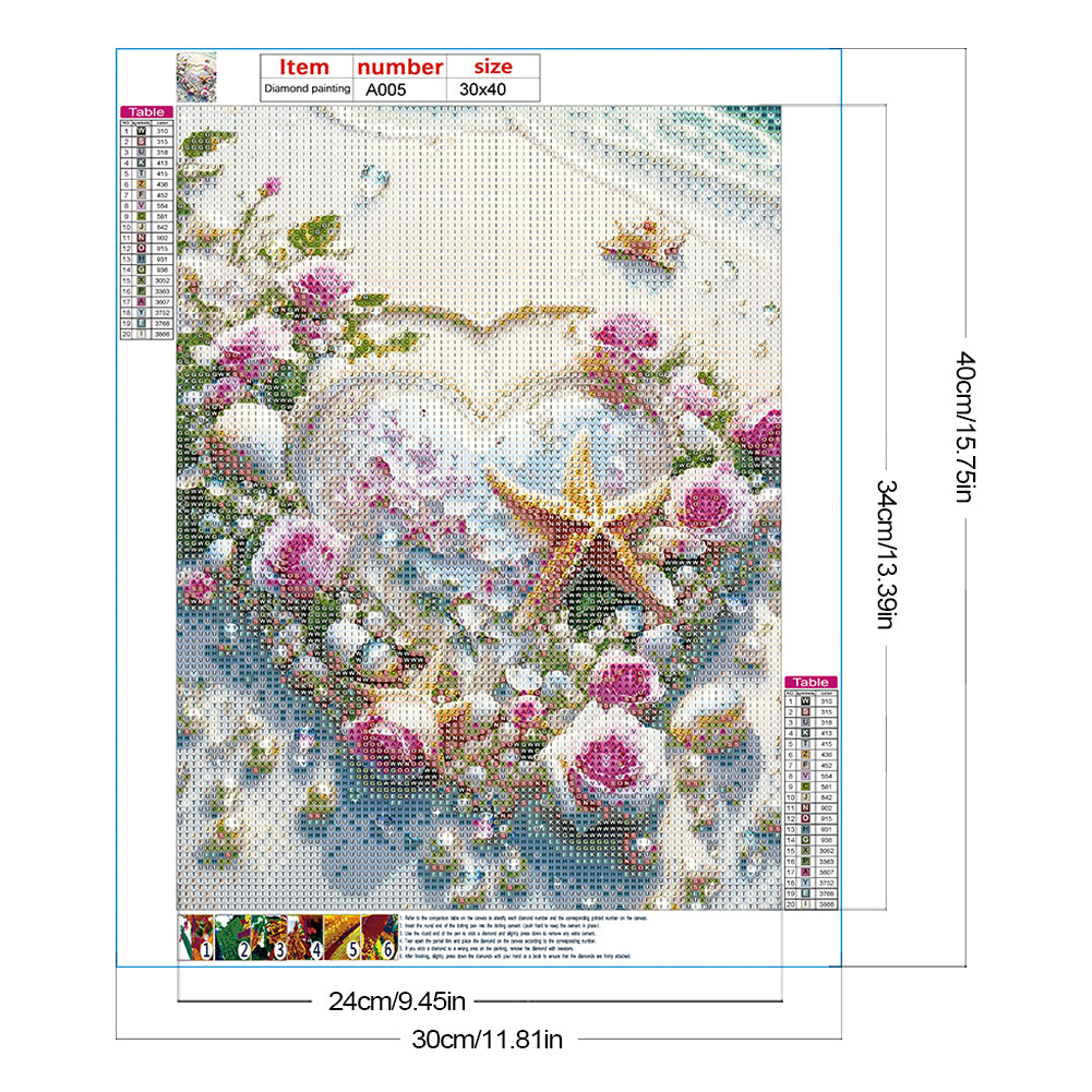 Rose Starfish Heart - Full Round Drill Diamond Painting 30*40CM
