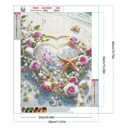 Rose Starfish Heart - Full Round Drill Diamond Painting 30*40CM