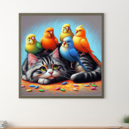 Kitten Parrot - Full Round Drill Diamond Painting 40*40CM