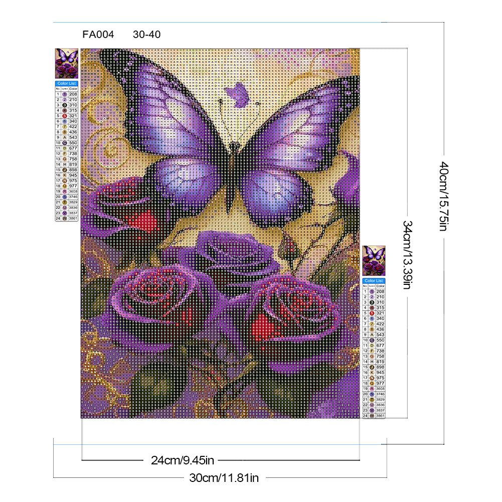 Rose Butterfly - Full Round Drill Diamond Painting 30*40CM