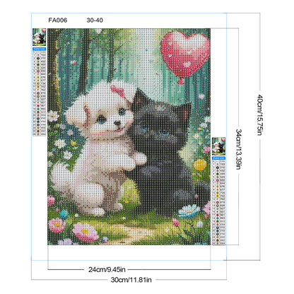 White Dog And Black Cat - Full Round Drill Diamond Painting 30*40CM
