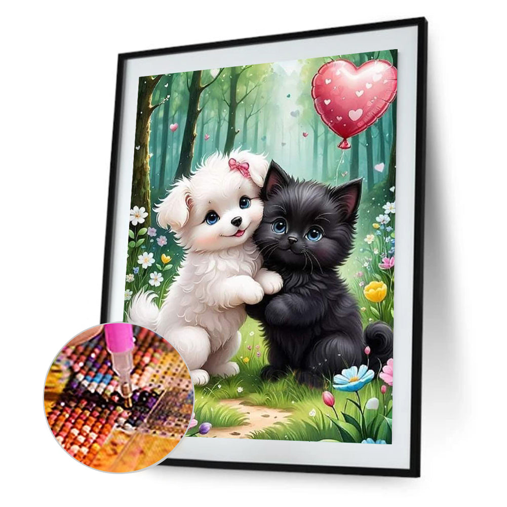 White Dog And Black Cat - Full Round Drill Diamond Painting 30*40CM