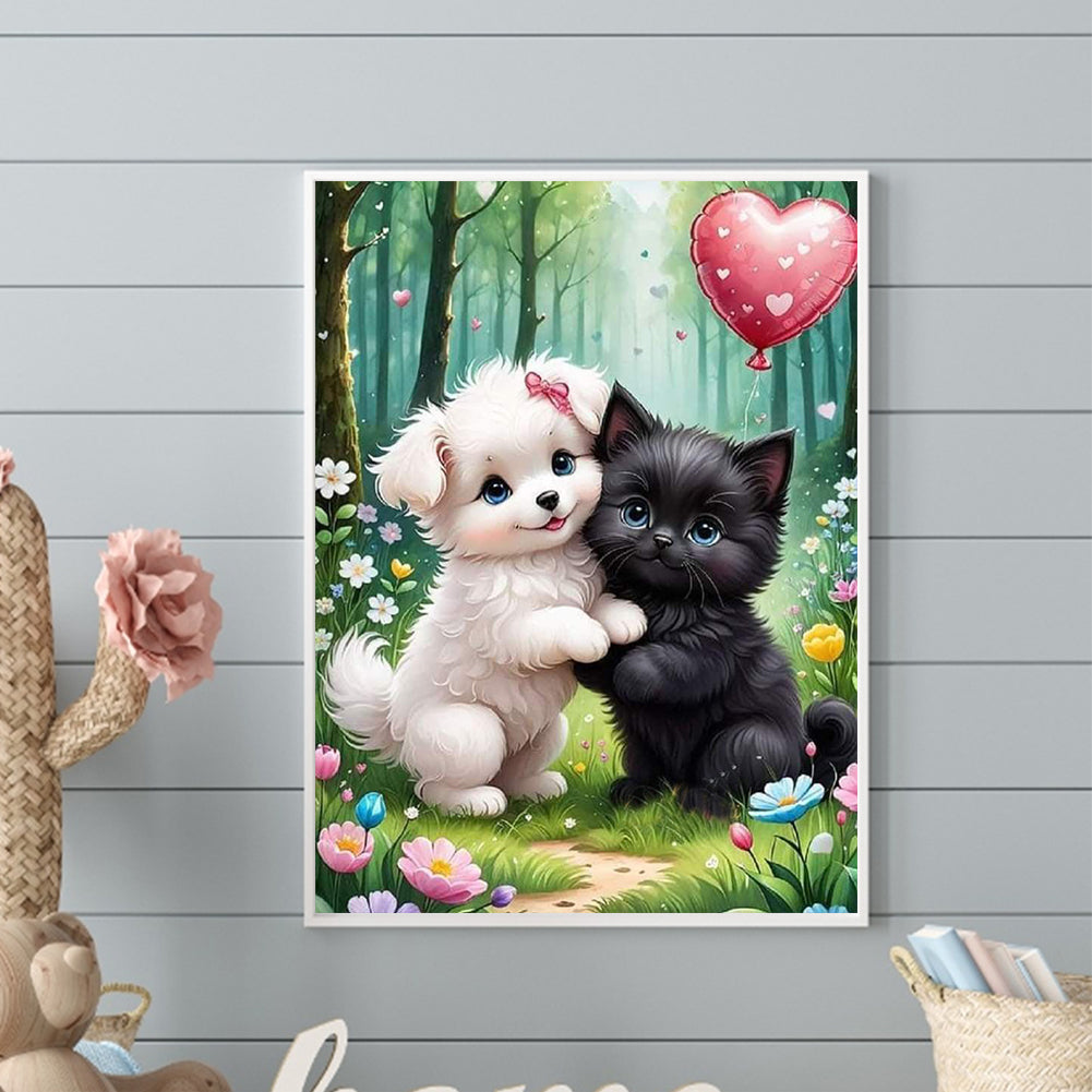 White Dog And Black Cat - Full Round Drill Diamond Painting 30*40CM