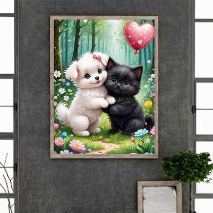 White Dog And Black Cat - Full Round Drill Diamond Painting 30*40CM