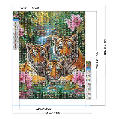 Three Tigers - Full Round Drill Diamond Painting 30*40CM
