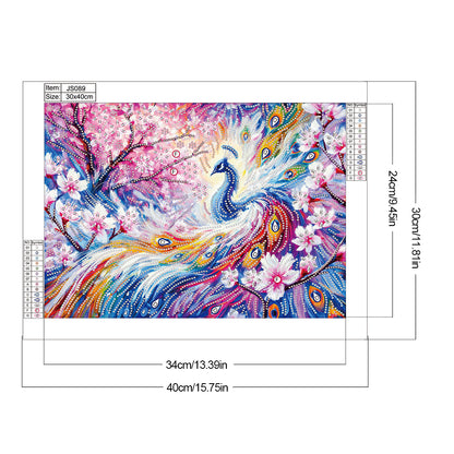 Pink Flower Tree Peacock - Special Shaped Drill Diamond Painting 40*30CM