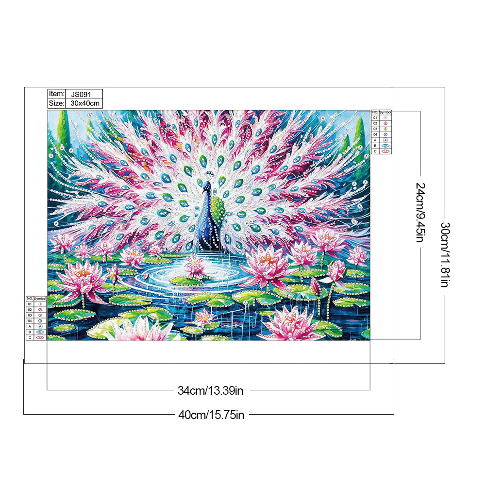 Lotus Pond Peacock - Special Shaped Drill Diamond Painting 40*30CM