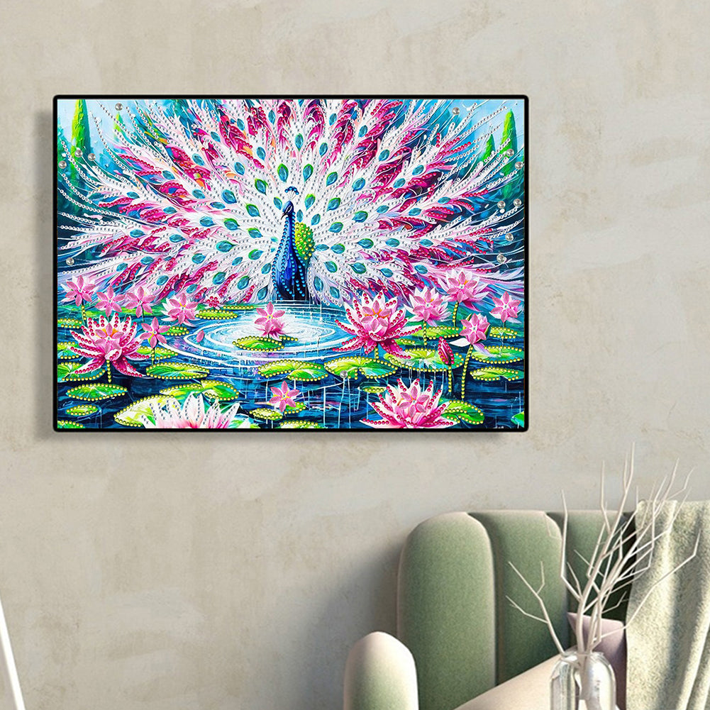 Lotus Pond Peacock - Special Shaped Drill Diamond Painting 40*30CM