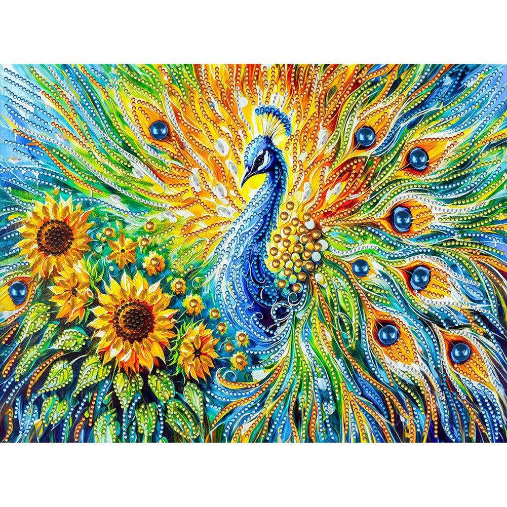 Sunflower Peacock - Special Shaped Drill Diamond Painting 40*30CM