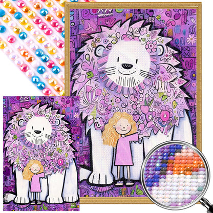 Little Girl And Lion - Full AB Round Drill Diamond Painting 40*60CM
