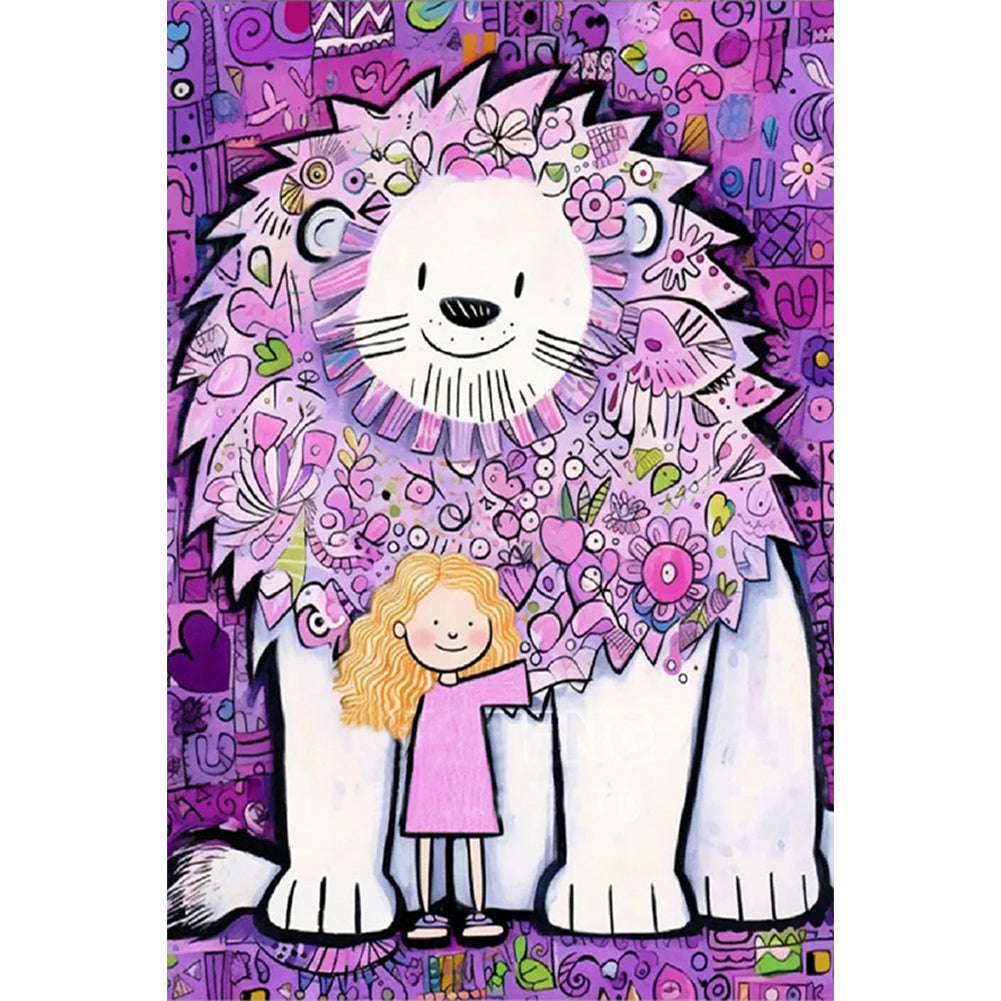 Little Girl And Lion - Full AB Round Drill Diamond Painting 40*60CM