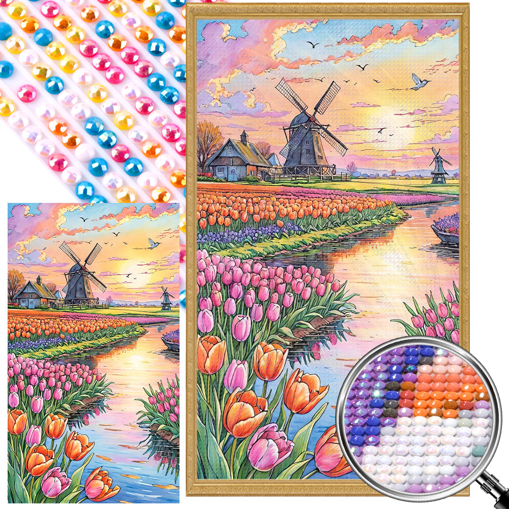 Windmill And Tulip - Full AB Round Drill Diamond Painting 40*70CM