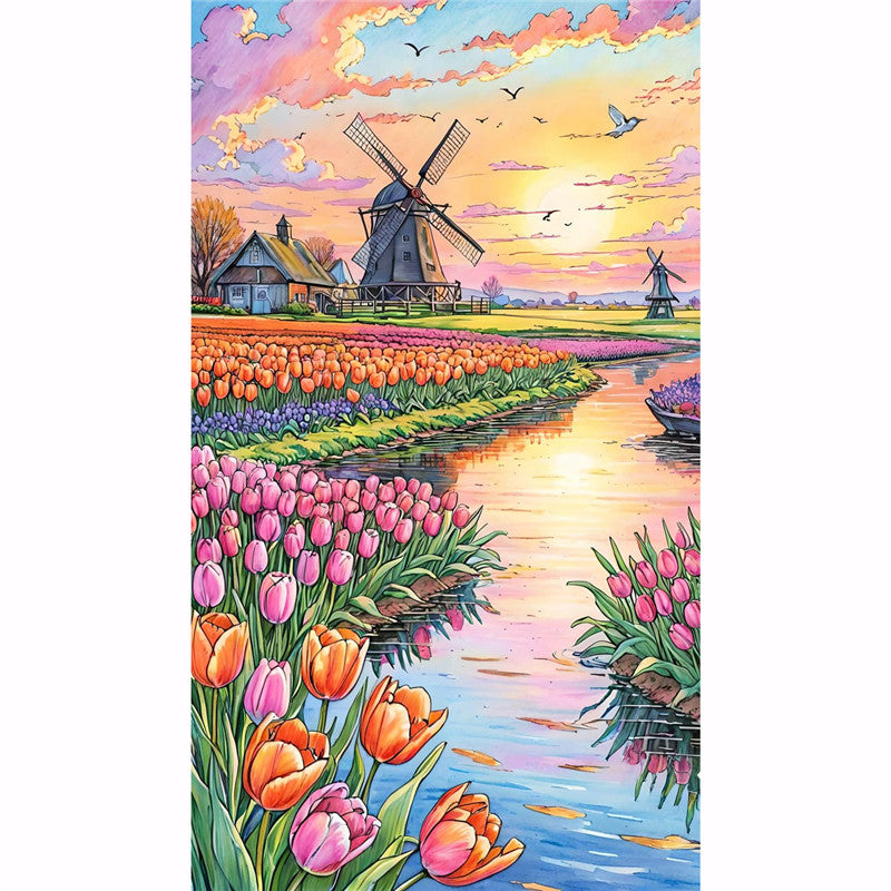 Windmill And Tulip - Full AB Round Drill Diamond Painting 40*70CM