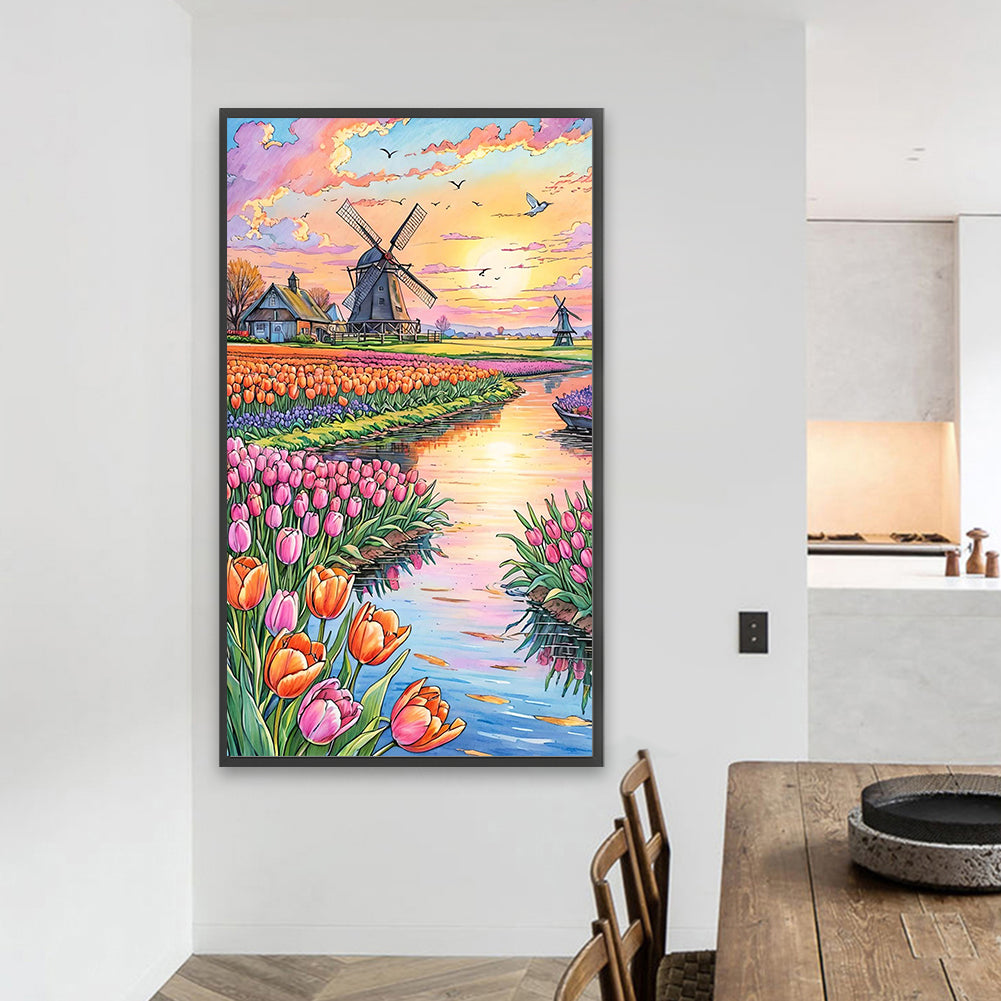 Windmill And Tulip - Full AB Round Drill Diamond Painting 40*70CM