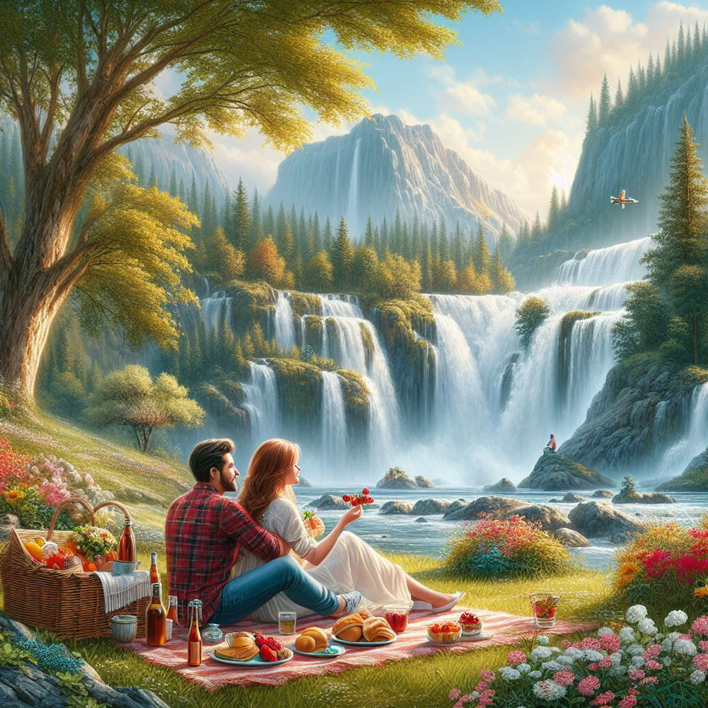Lovers And Waterfalls - Full Round Drill Diamond Painting 40*40CM