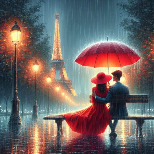 Romantic Couple And Eiffel Tower - Full Round Drill Diamond Painting 40*40CM
