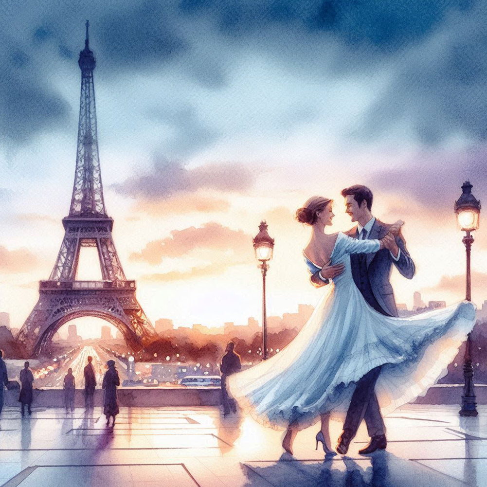 Romantic Couple Under The Eiffel Tower - Full Round Drill Diamond Painting 40*40CM