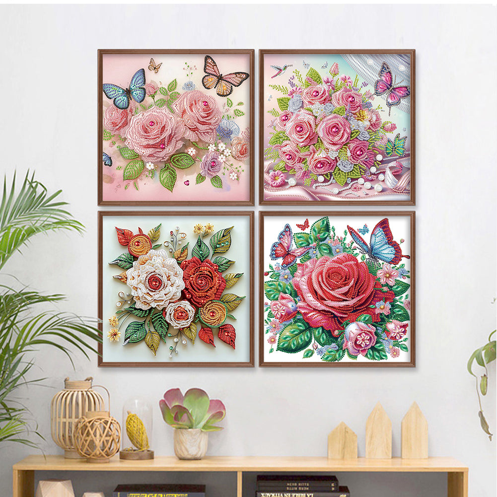 Flowers And Butterflies - Special Shaped Drill Diamond Painting 30*30CM