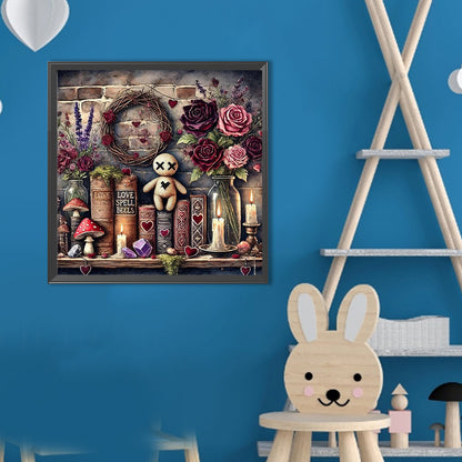 Flower Doll On Bookshelf - Full Round Drill Diamond Painting 40*40CM