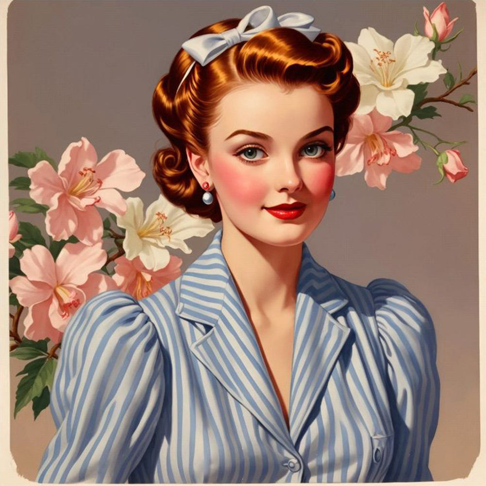 Vintage Girl - Full Round Drill Diamond Painting 40*40CM