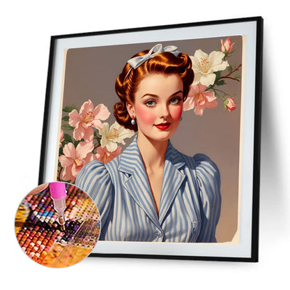 Vintage Girl - Full Round Drill Diamond Painting 40*40CM
