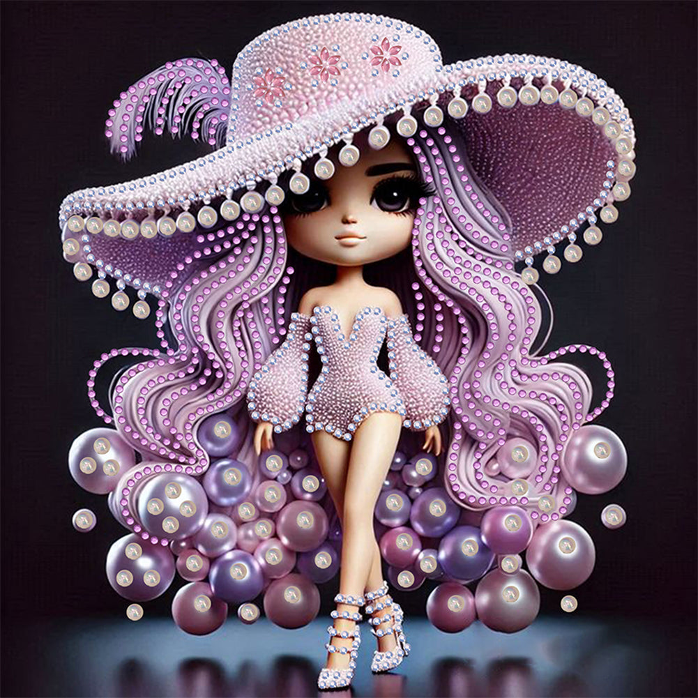 Girl With Big Eyes And Top Hat - Special Shaped Drill Diamond Painting 30*30CM