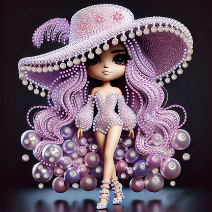 Girl With Big Eyes And Top Hat - Special Shaped Drill Diamond Painting 30*30CM