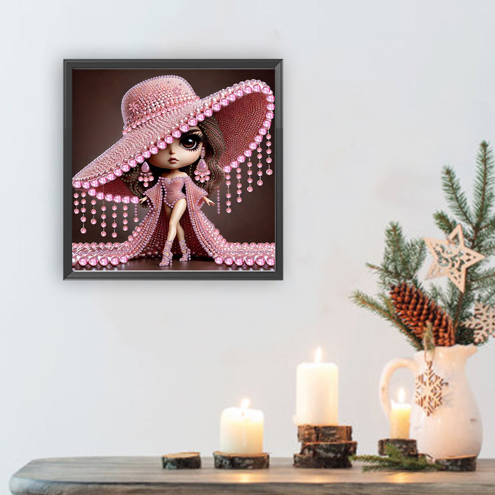 Girl With Big Eyes And Top Hat - Special Shaped Drill Diamond Painting 30*30CM