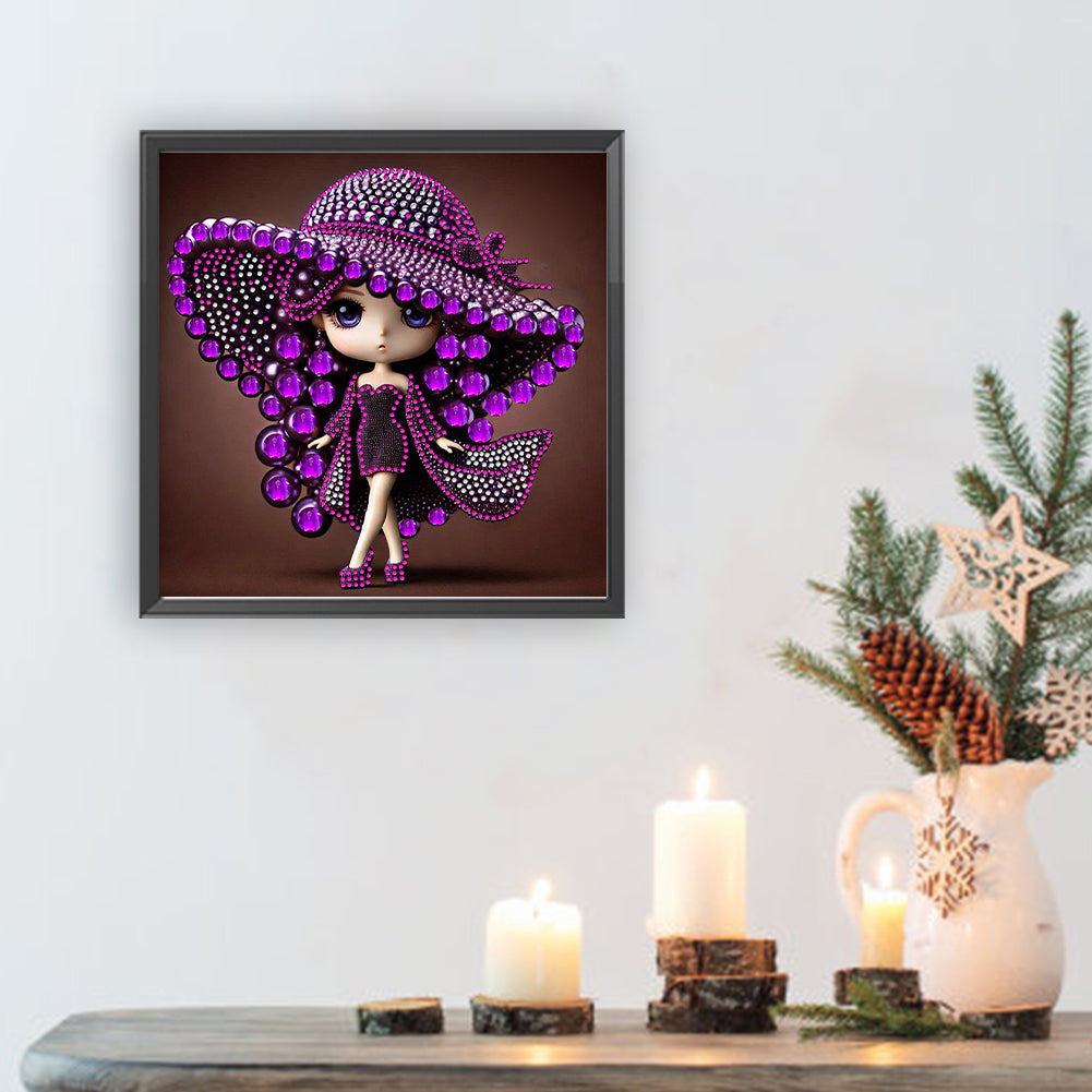 Girl With Big Eyes And Top Hat - Special Shaped Drill Diamond Painting 30*30CM