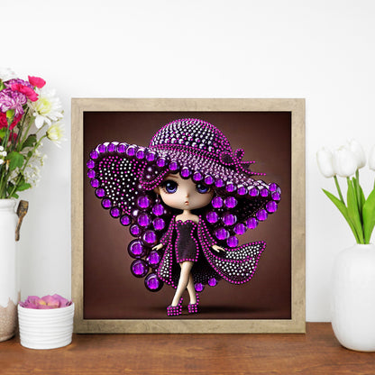 Girl With Big Eyes And Top Hat - Special Shaped Drill Diamond Painting 30*30CM