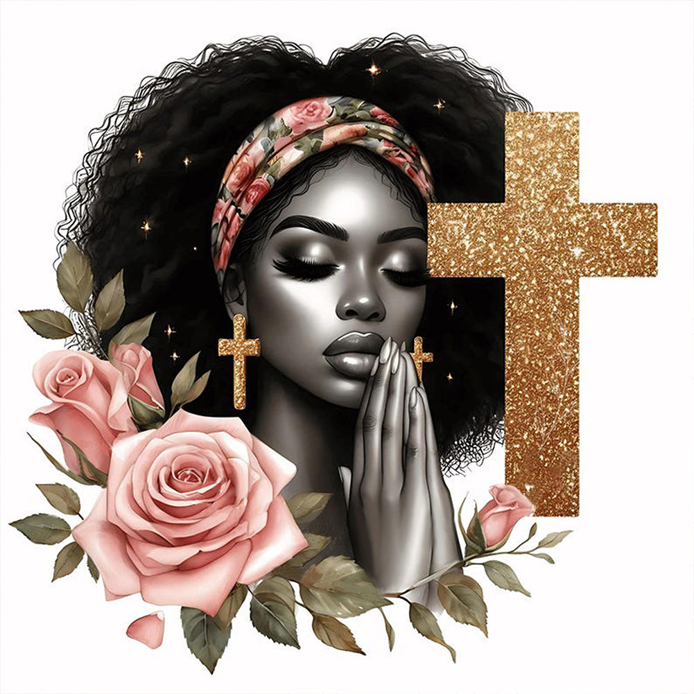 Black Girl Praying - Full AB Round Drill Diamond Painting 40*40CM