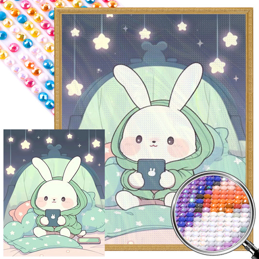 Rabbit Playing With Mobile Phone - Full AB Round Drill Diamond Painting 40*50CM