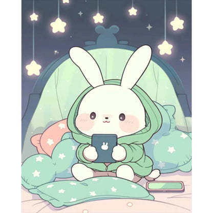 Rabbit Playing With Mobile Phone - Full AB Round Drill Diamond Painting 40*50CM