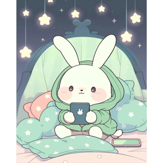 Rabbit Playing With Mobile Phone - Full AB Round Drill Diamond Painting 40*50CM