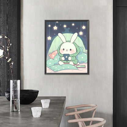 Rabbit Playing With Mobile Phone - Full AB Round Drill Diamond Painting 40*50CM
