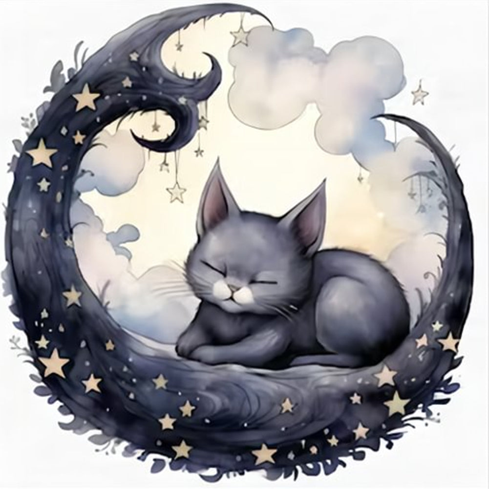 Crescent Black Cat - Full Round Drill Diamond Painting 40*40CM