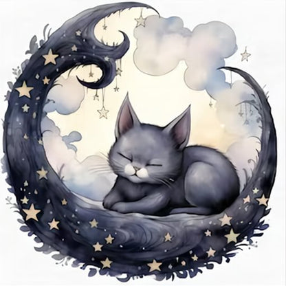 Crescent Black Cat - Full Round Drill Diamond Painting 40*40CM